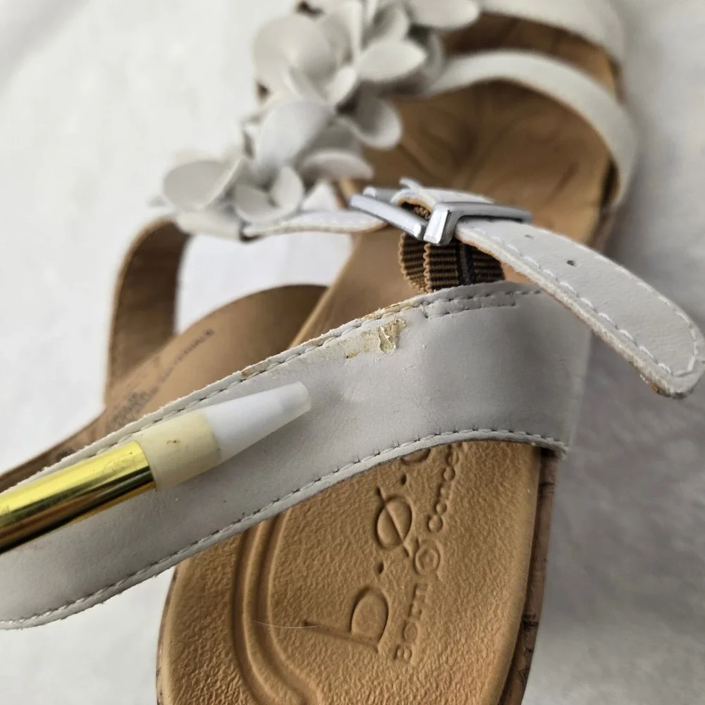 White Floral Wedge Sandals Cork Platform Strappy Summer Shoes Women Size 8